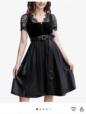 Black Dirndl Dress with Satin Waist Tie lace shirt
